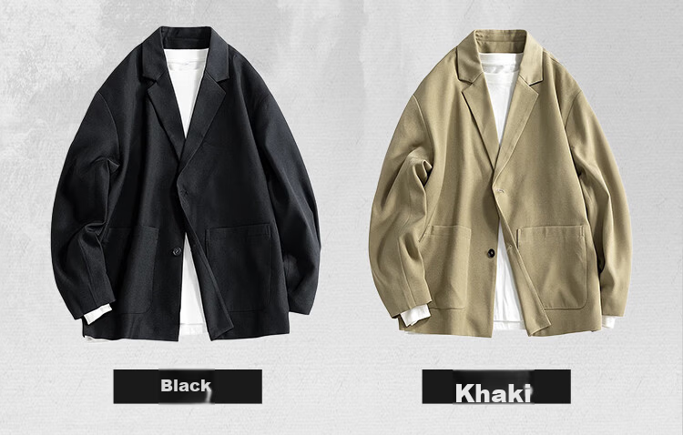 Dingfengbaoluo Solid Color Casual Blazer Autumn Jacket Men's High-End Stylish Suit Fashion Top EX03 Black XL 4