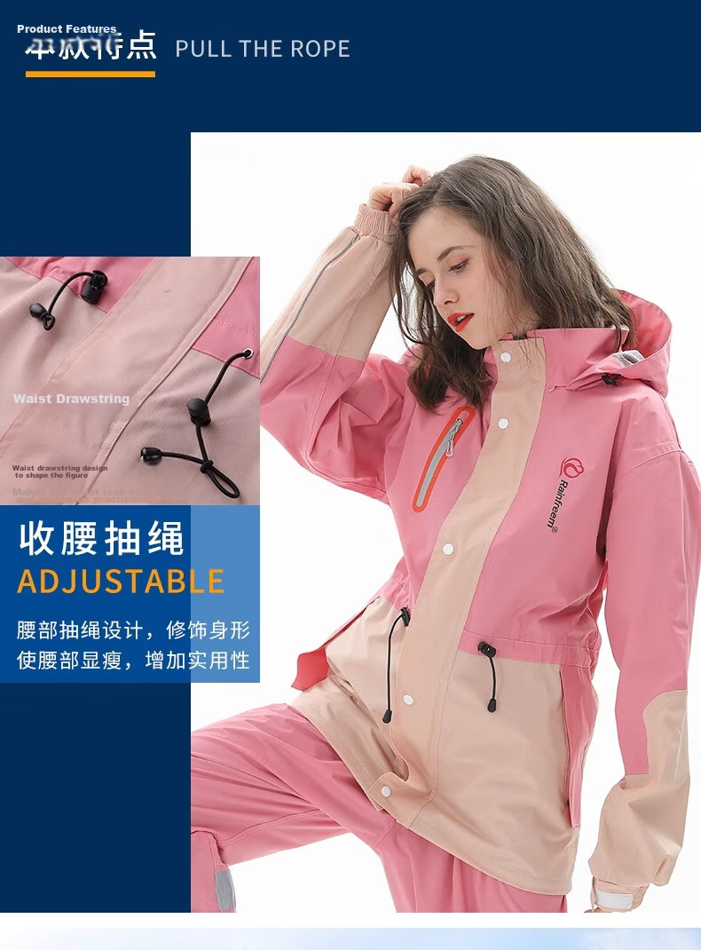Qinfiman Raincoat Electric Vehicle Raincoat Colorblock Fashion Sports Suit Rider Split Set Full Body Stormproof Outdoor Raincoat Women's Cycling Raincoat Sakura Pink 2XL 10