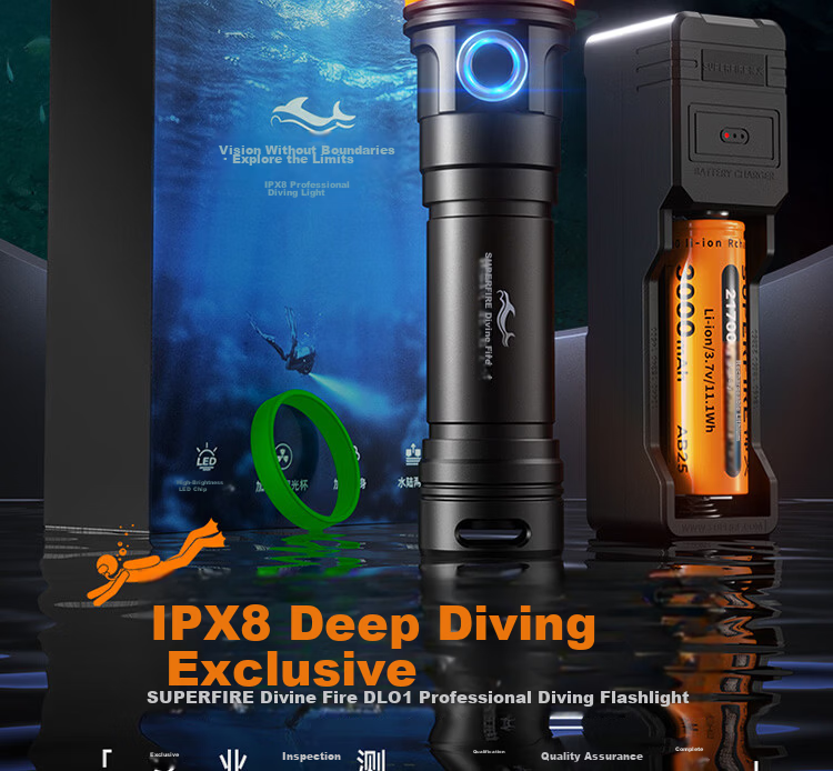 SupFire Professional Diving Flashlight High Brightness Waterproof Long Battery Life Outdoor Underwater Night Diving Sea Fishing Light 2