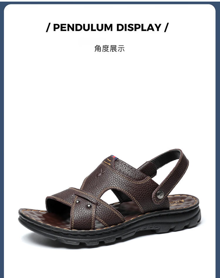 Playboy Men's Summer Casual Beach Sandals Outdoor Middle-aged and Elderly Dad Leather Slippers Black Size 43 13