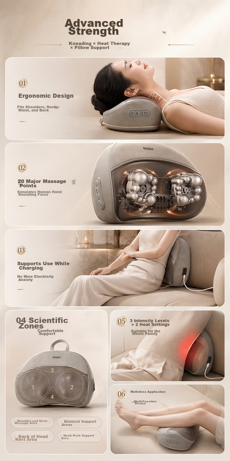 Haier Cervical Massager Waist Massager Massage Pillow Neck Shoulder Back Massage Cushion Leg Full Body HHZ-Y602Z-Pro Gift for Elders Teachers' Day 5
