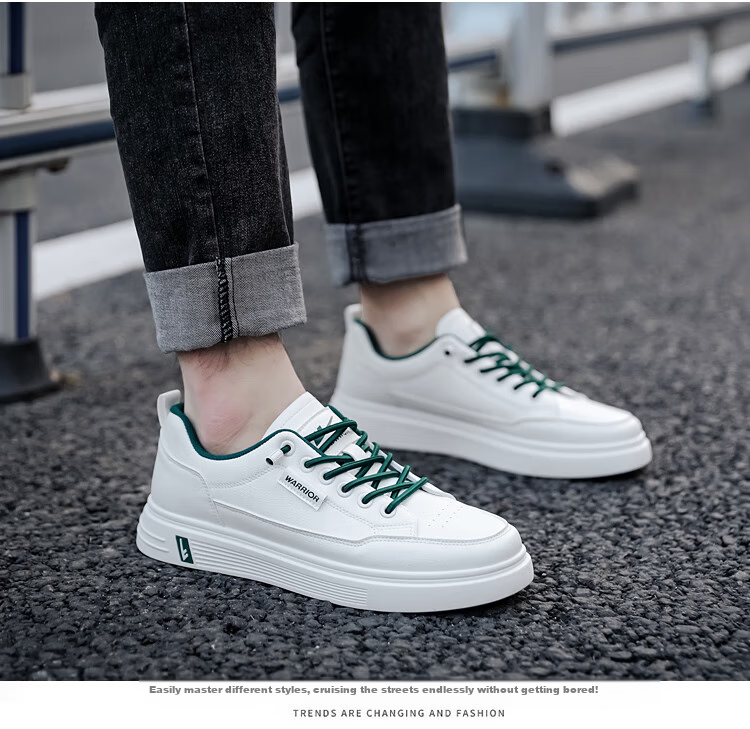 Warrior Men's Sneakers, Simple And Versatile Low-Top Casual Shoes, Outdoor Breathable Sports White Shoes, 901730, White And Green, Size 40 7
