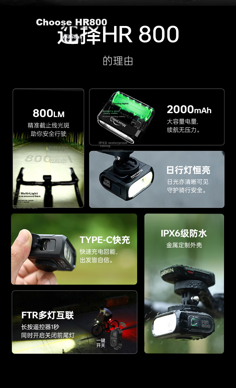 MAGICSHINE Bicycle Front Light HR800 Wireless Remote Control Headlight Cyan Green 2