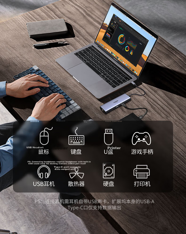 UGREEN Type-C Expansion Dock, USB3.2 Apple Computer Interface Converter, 10G Gigabit Ethernet Port, HDMI Compatible, Suitable for MacBook, Apple Laptops, Thunderbolt 4 9