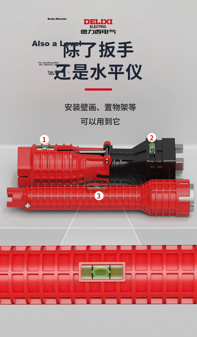 Delixi Sink Wrench 8-in-1 Multifunctional Faucet and Pipe Loosening Installation Tool for Bathroom 8
