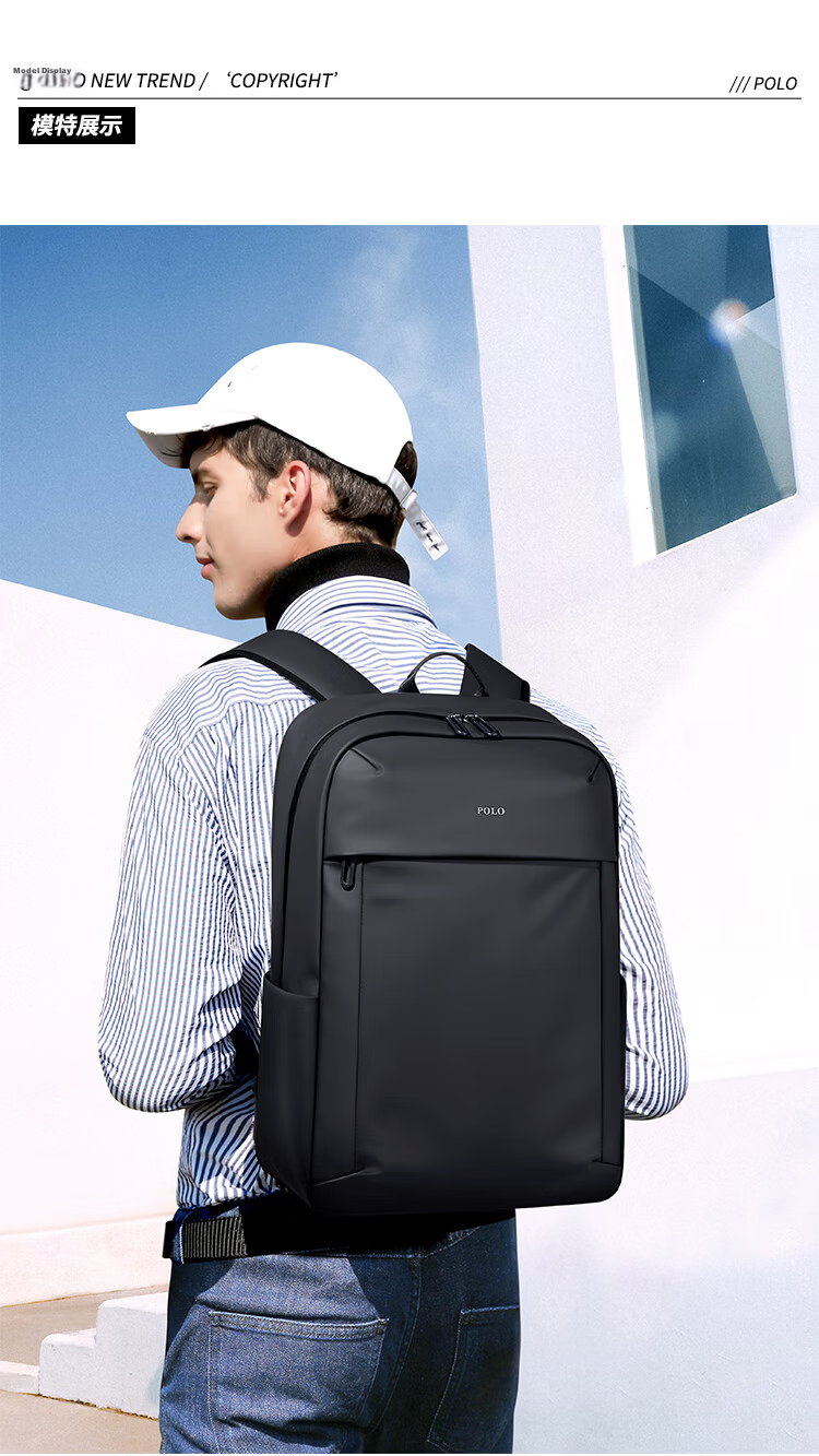 POLO Men's Backpack Travel Bag Student School Bag 15.6/16 Inch Laptop Bag Business Briefcase 14