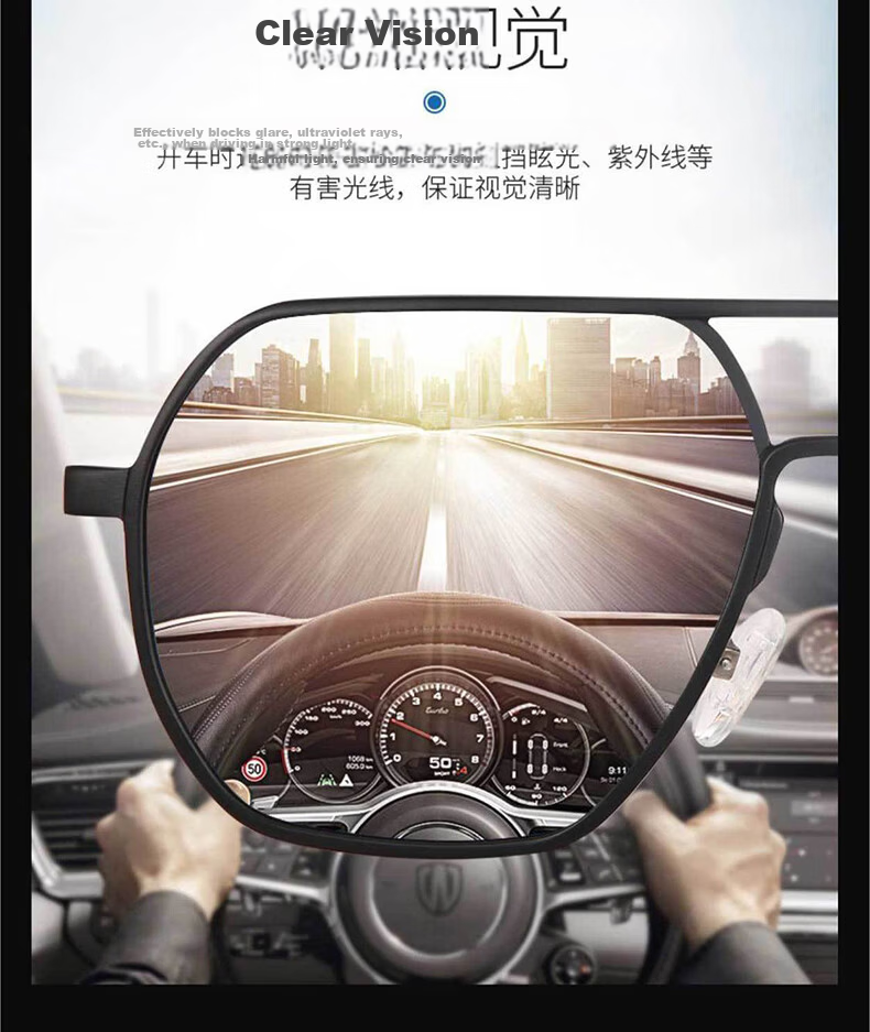 LESCA LUNETIER New High-End Men's Square Sunglasses, Polarized Sunglasses, UV Protection, Driving Glasses, Driver's Photochromic Lenses 23