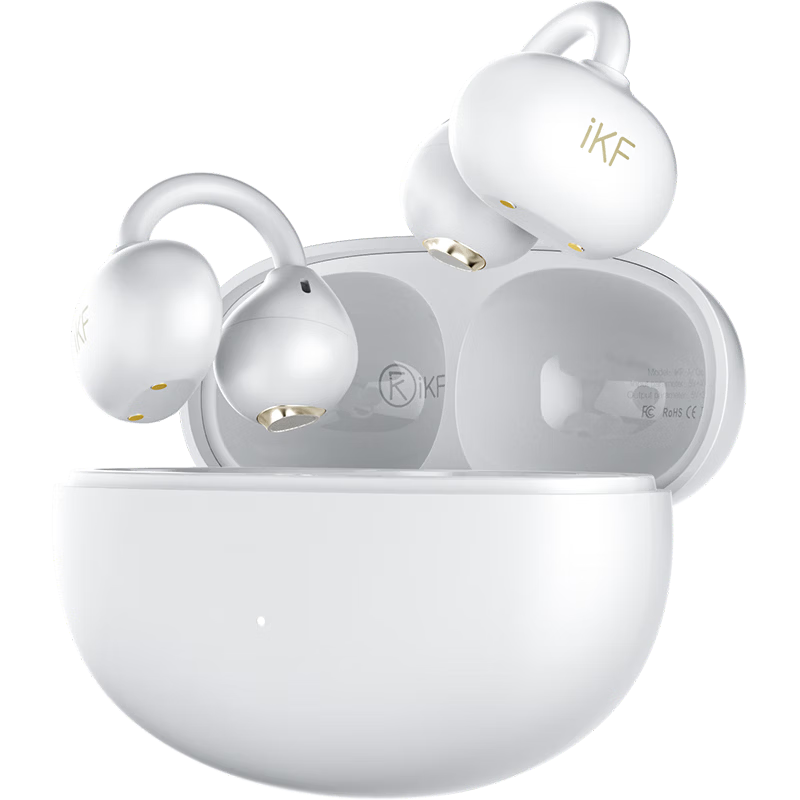 IKF AirClip Bluetooth Earclip Wireless Open Air Conduction Non-In-Ear HiFi Stereo Headphones Fitness Sports Long Battery Life Classic White