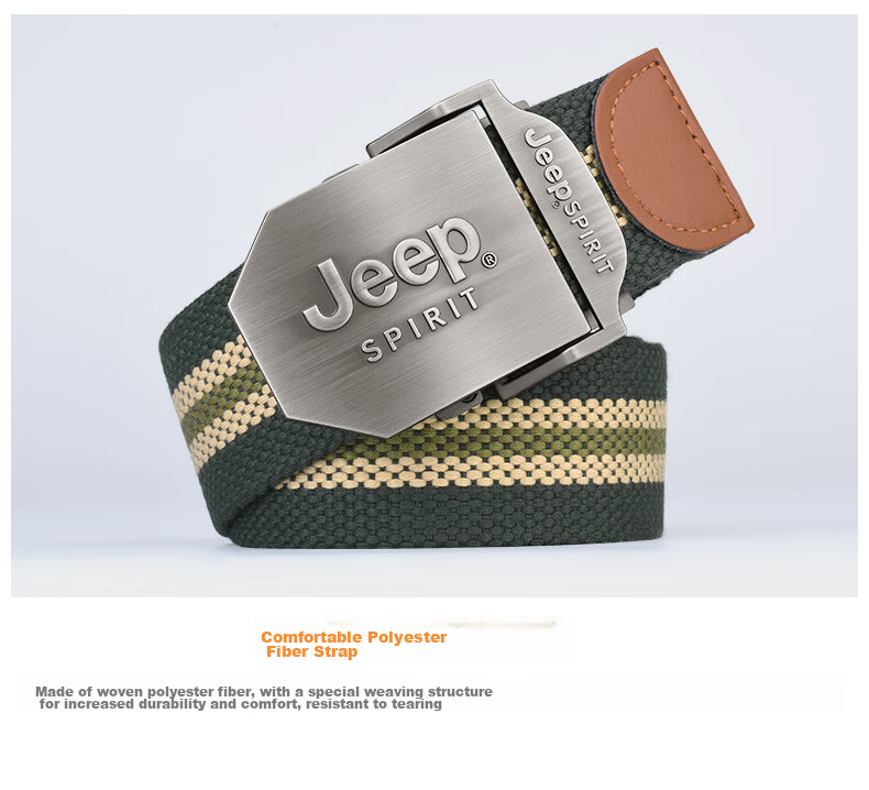 JEEP SPIRIT Men's Canvas Automatic Buckle Belt, Toothless, Simple Color-Block, Durable Military Training Waist Belt 16