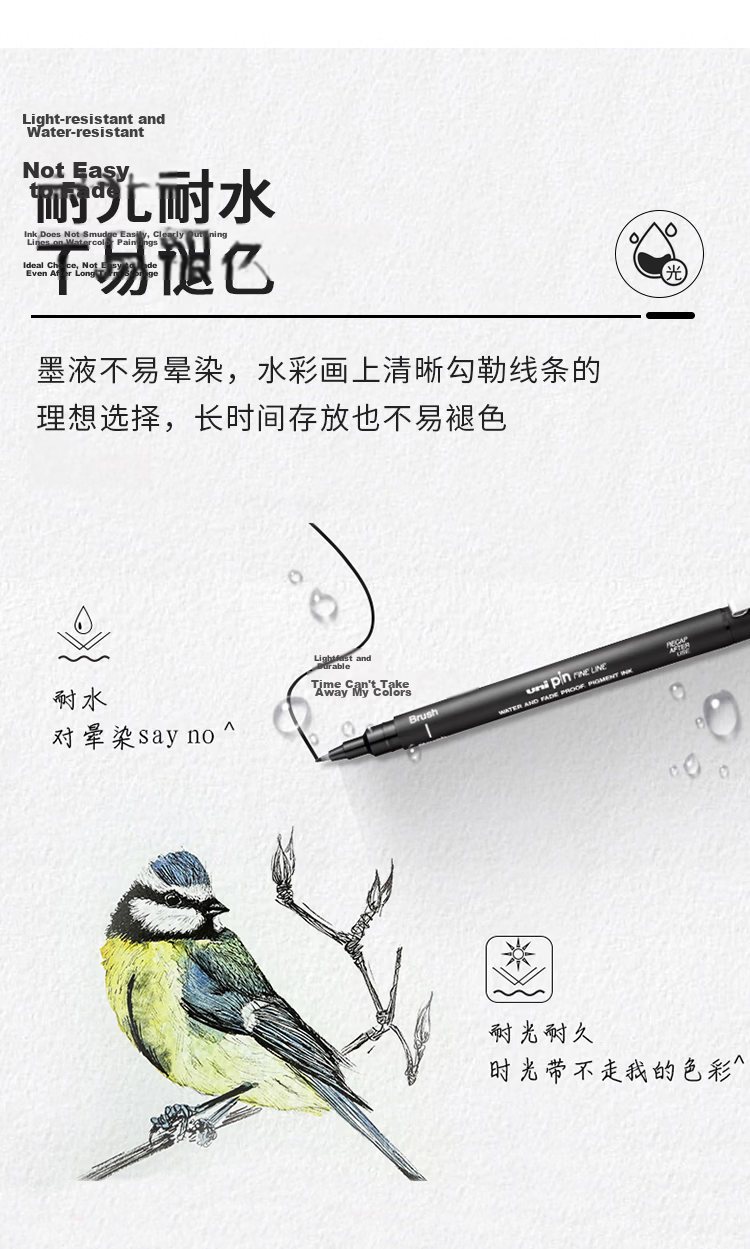 Uni Mitsubishi 0.94mm Water-Based Drawing Soft Tip Needle Pen PINBR-200 Art Design Outlining Brush Pen Brown Single Pack 5