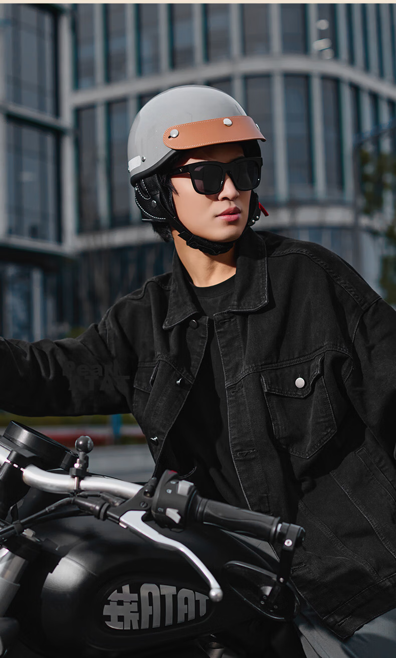 Adandyish Vintage Harley Half Helmet 3C Certified New National Standard Class A Four-Season Unisex Motorcycle Scooter Helmet Electric Motorcycle Safety Helmet Matte Black + Black Tea Visor 16