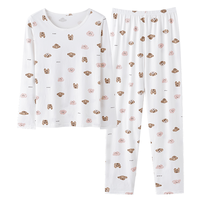 Dushiliren Women's Autumn Underwear Set, Basic Thermal Base Layer, Slim-Fit Printed Sleepwear for Students And Young Girls, Warm Inner Wear