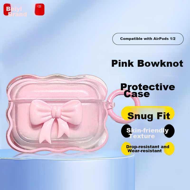 Beiyipin 3D Bowknot Protective Case for AirPods 1/2 Wireless Earphones