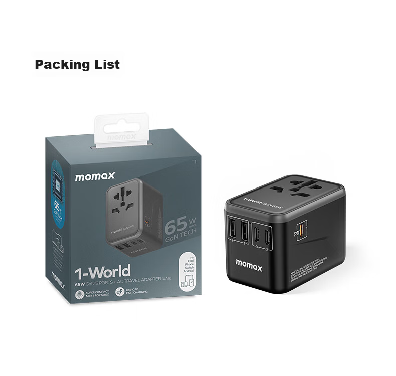 Momax TUV Certified PD 65W Global Universal Travel Adapter International Power Converter for UK EU US AU HK Standards 14