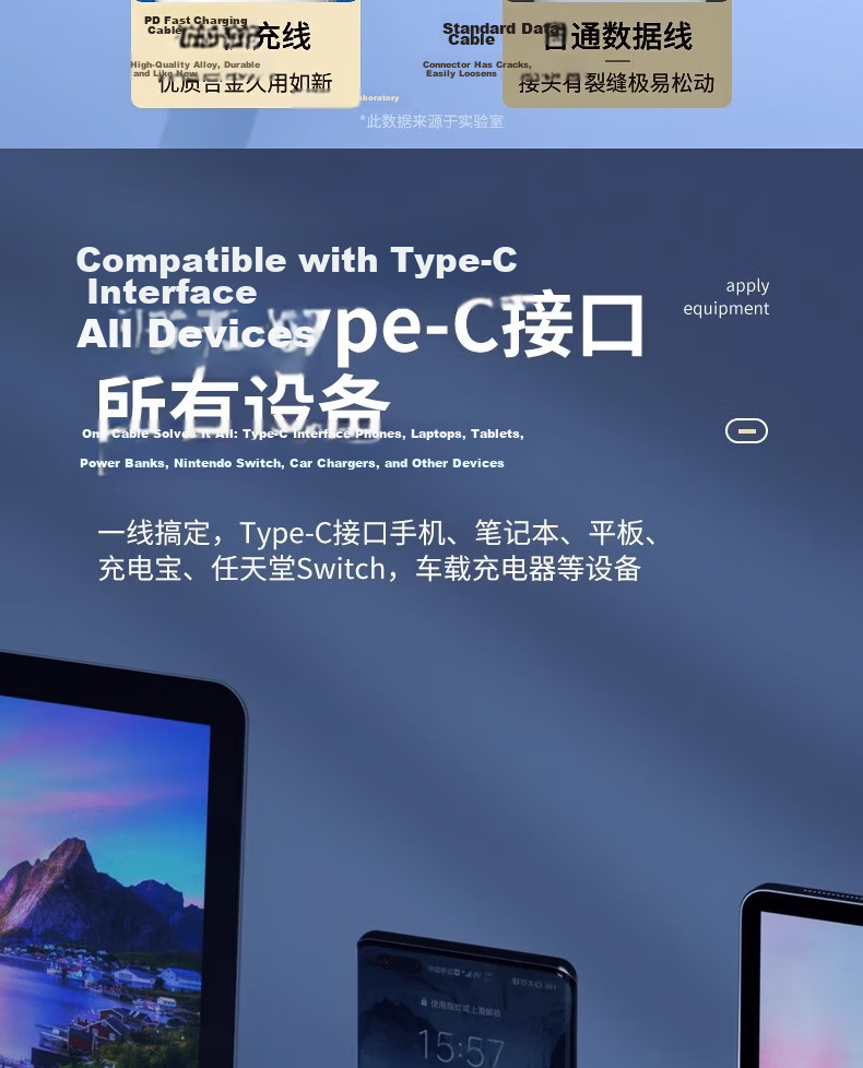 Nengshi Dual-Head Type-C Data Cable, Apple 16 Charging Cable, 100W Fast Charging, Suitable for IPhone15/16Pro, Huawei, Xiaomi Laptops, Dual PD Mobile Phone Charging Cable, 1 Meter 20