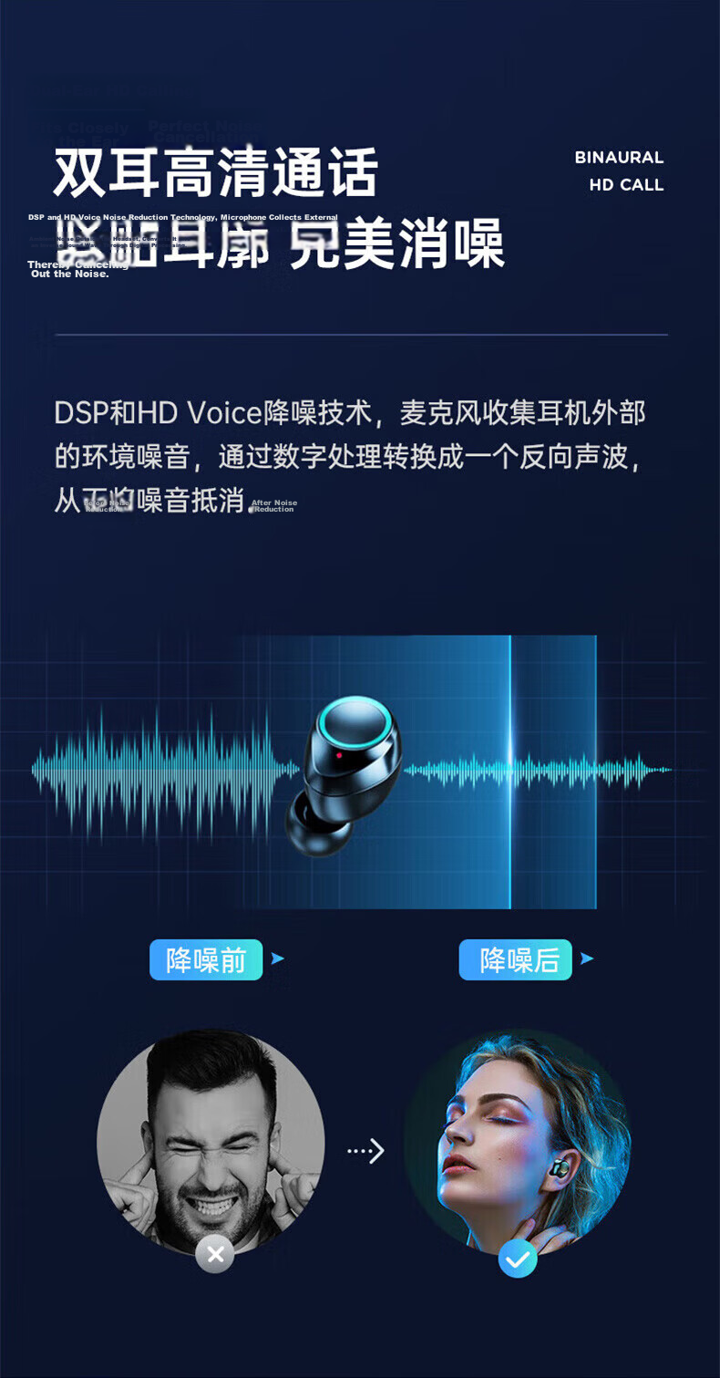 Chuangu Bluetooth Wireless Sports Running In-Ear Earphones Noise Cancelling Waterproof Invisible Mini Gaming Low Latency Long Battery Life High Sound Quality Compatible with Android 13