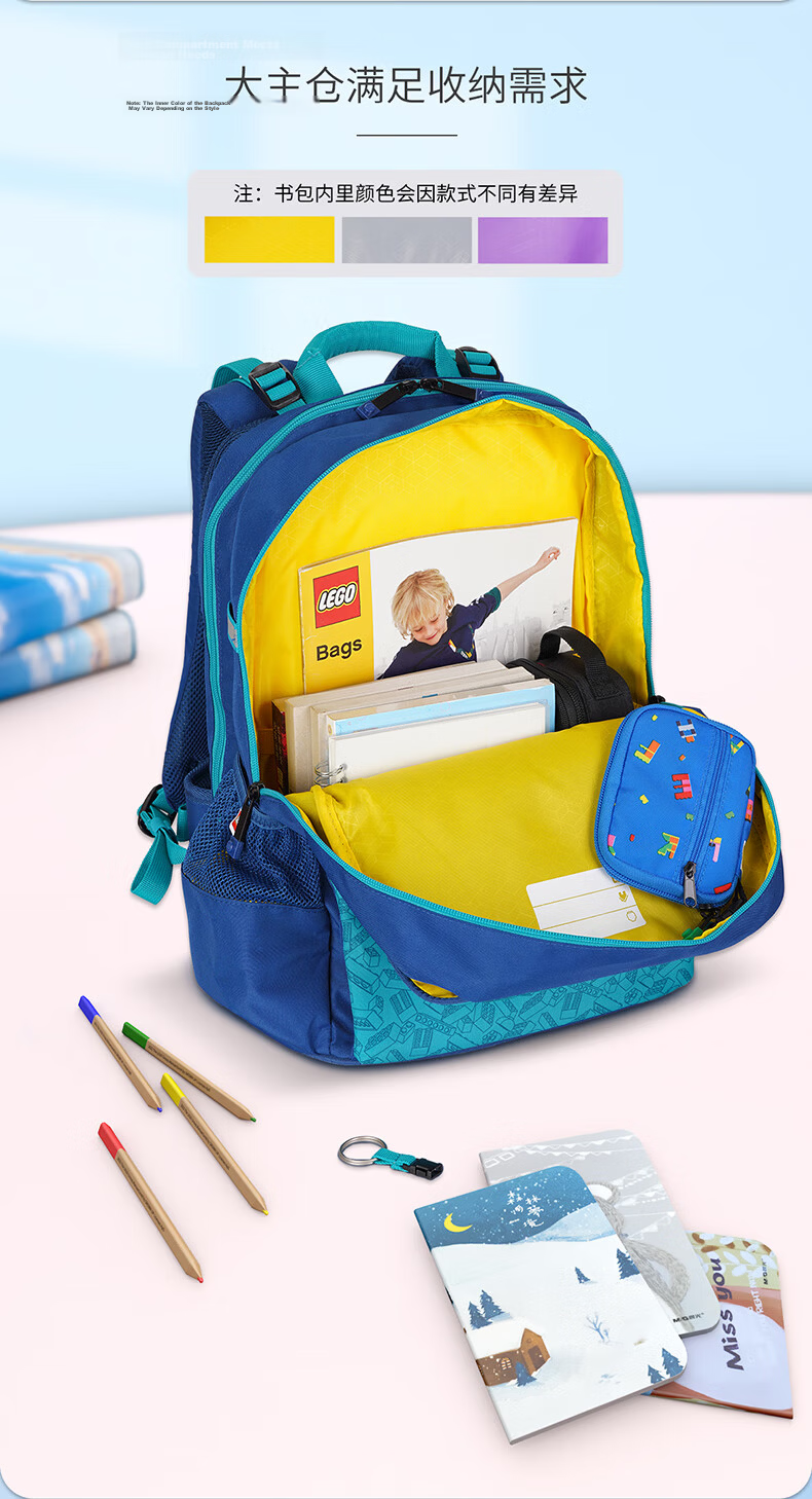 LEGO Backpack for Elementary School Students Grades 1-3 Children's Double Shoulder Bag, Lightning Ninja Large Capacity Lightweight Gift Blue 20169 4