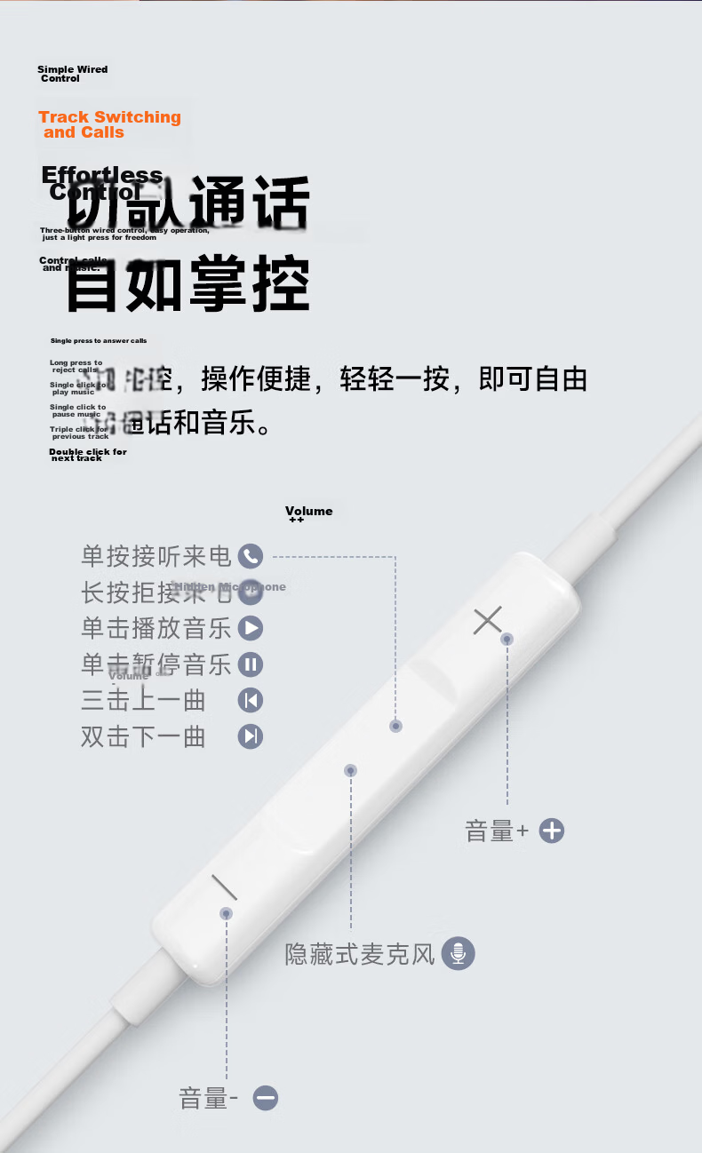 Fanmu M2 Type-C Wired Earphones, Online Conference Headphones, Compatible with Huawei, Xiaomi, OPPO Phones, White 8