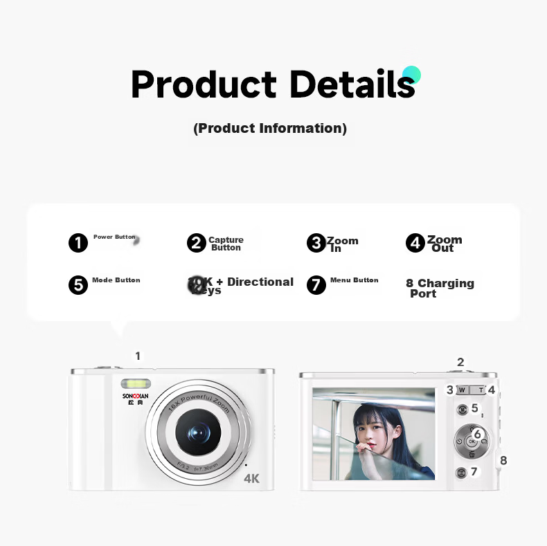 SONGDIAN Digital Student Camera, Portable Replacement for CCD Card Cameras, Vlog High-Definition Entry-Level Camera DC302 Classic Black [AF Focus] Flagship Version + 32GB Memory 23