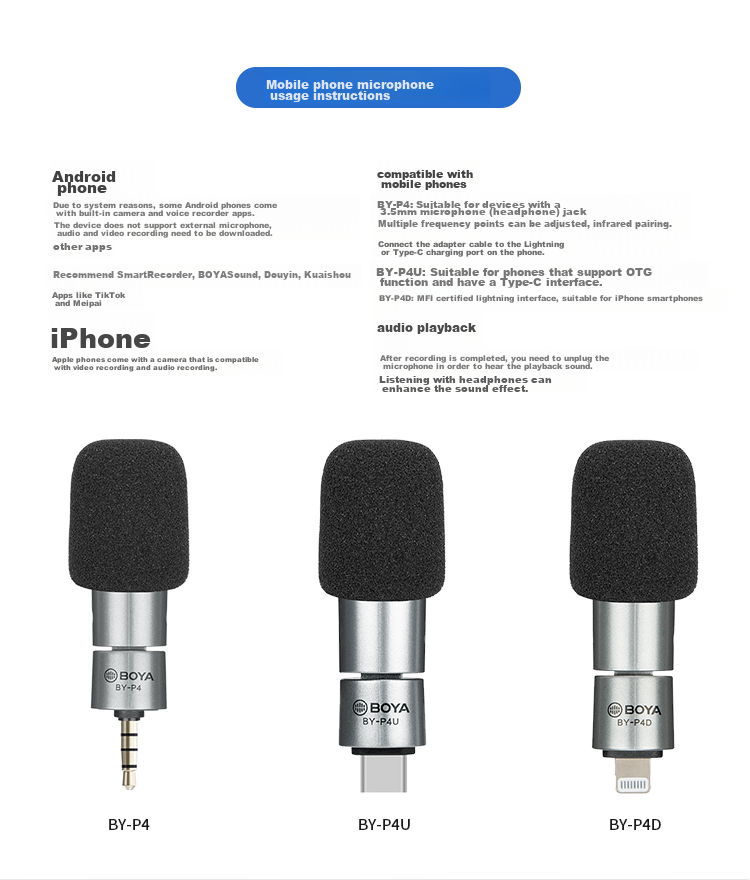 BOYA P4 Microphone, 3.5mm Plug-In Mini Microphone for Mobile Phones, Karaoke, Live Streaming, Vlog, Short Video Recording, Teaching, Voiceover, And Audio Pickup, Compact Microphone 8