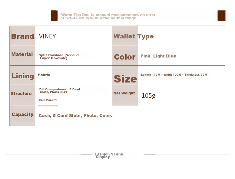 Viney Genuine Leather Women's Short Folding Wallet Multi-Card Holder Luxury Multifunctional Large Capacity Student Coin Purse 9
