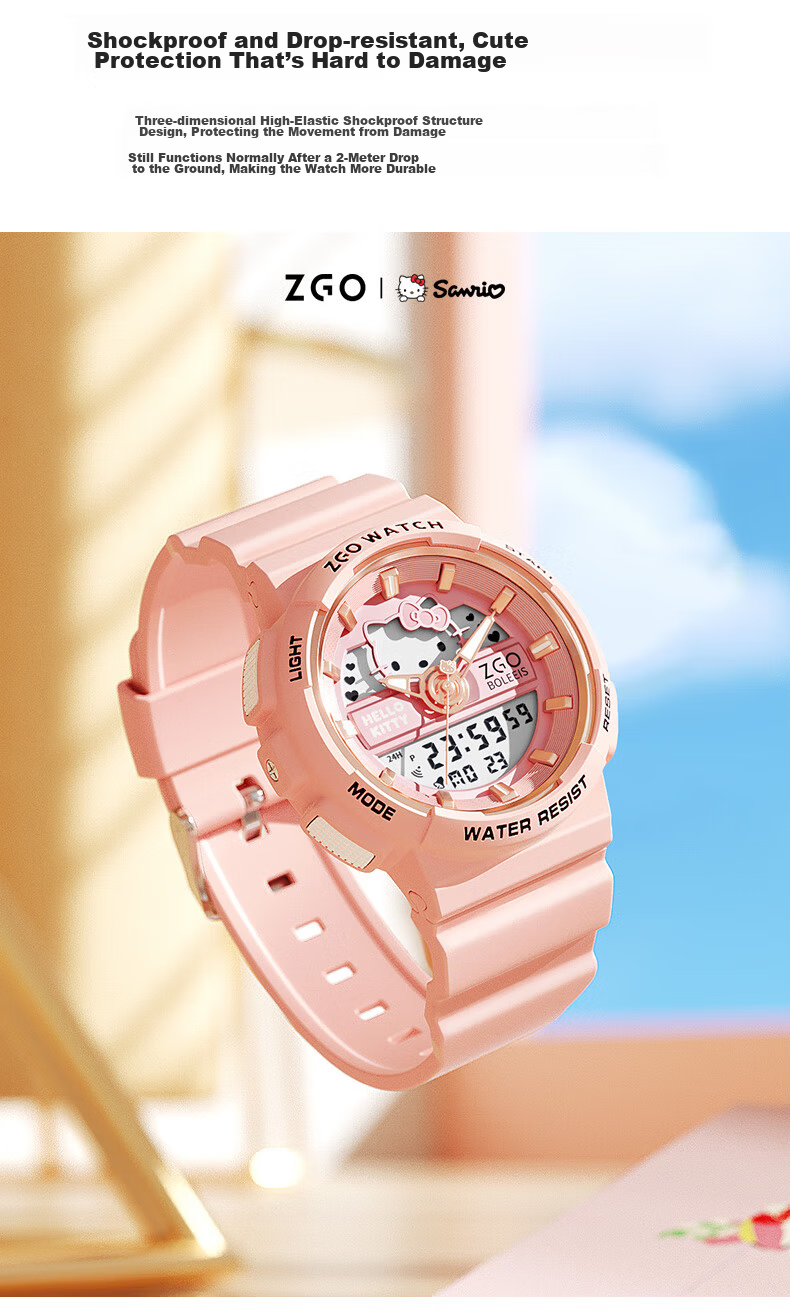 Hello Kitty Student Watch for Girls, Dual Display Sports Electronic Waterproof Luminous Kids Watch, Sanrio 9