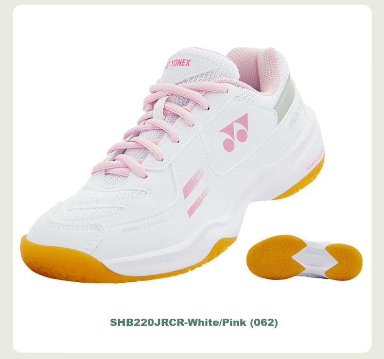 YONEX Badminton Shoes, Shock-Absorbing, Non-Slip, Comfortable Parent-Child Style, Youth Model SHB220JRCR, White And Pink, Size 34 28