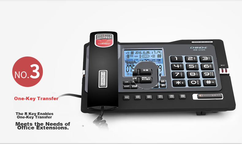 CHINO-E Recording Telephone Landline Supports Domestic Kylin Tongxin System Computer Professional Software Management Customer Service Intelligent Screen Dialing Headset Fixed Office W888 Black 18