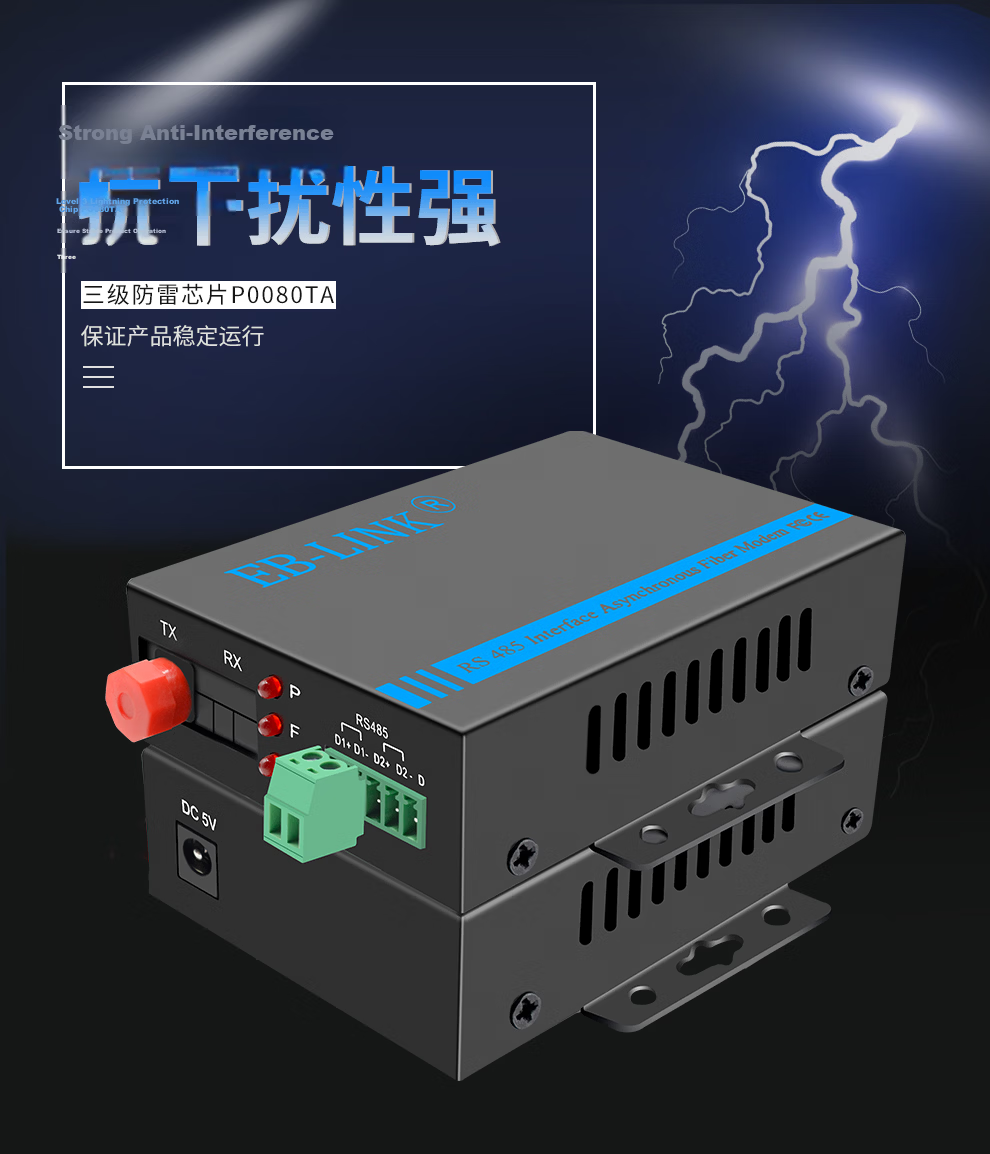 EB-LINK RS485 Data Fiber Optic Extender Industrial Serial Port Control Optical Modem Bidirectional 485 to Fiber Optic Transceiver Optical-Electrical Converter 6