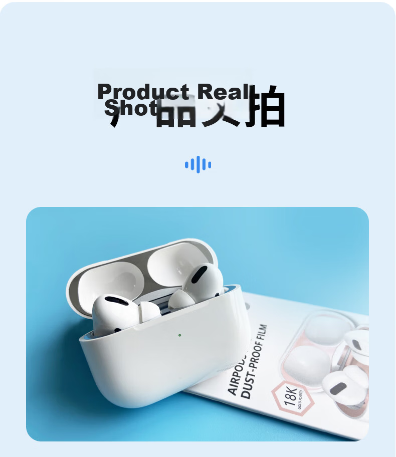 Masentek Metal Dustproof Protective Film Sticker for Apple AirPods 3rd Generation Wireless Bluetooth Charging Case Pro 1/2/4 Cleaning Accessories 8