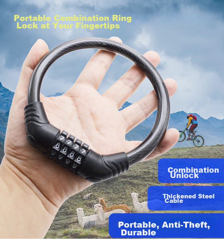 HOTUN Mountain Bike Lock, Anti-Theft Portable Bicycle Lock, Electric Bike Lock, Bicycle Steel Wire Combination Lock HD7204 Blue 2