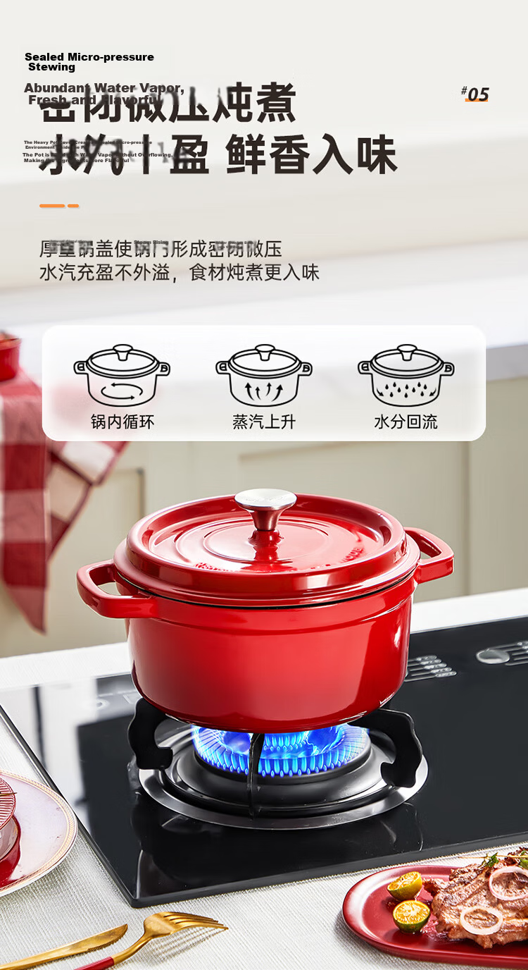 COOKER KING Enamel Cast Iron Pot, Household Stew Pot, Casserole Pot, Soup Pot, Braising Pot, Suitable for Induction And Gas Stoves, 22cm 9