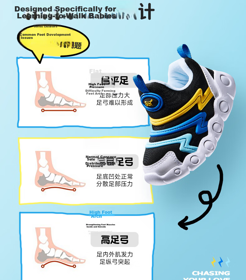 361° Children's Walking Shoes Spring And Autumn Soft Bouncy Caterpillar Shoes for Boys And Girls, Sports Baby Shoes, Blue Size 26 16