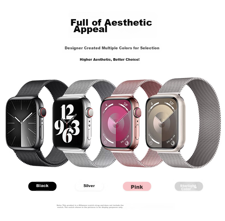 KMaxAI Milanese Stainless Steel Magnetic Band for Apple Watch S11/10, SE3, iWatch S9/8 Metal Woven Strap Pink 3