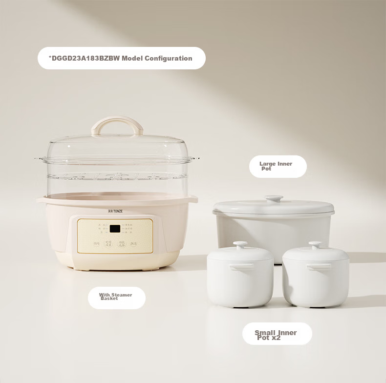 TONZE Electric Stew Pot Water Bath Stew Soup Cooker Baby Food Porridge Maker Health Bird's Nest Stew Pot White Ceramic Inner Pot DGGD23A183BBW 1.8L 19
