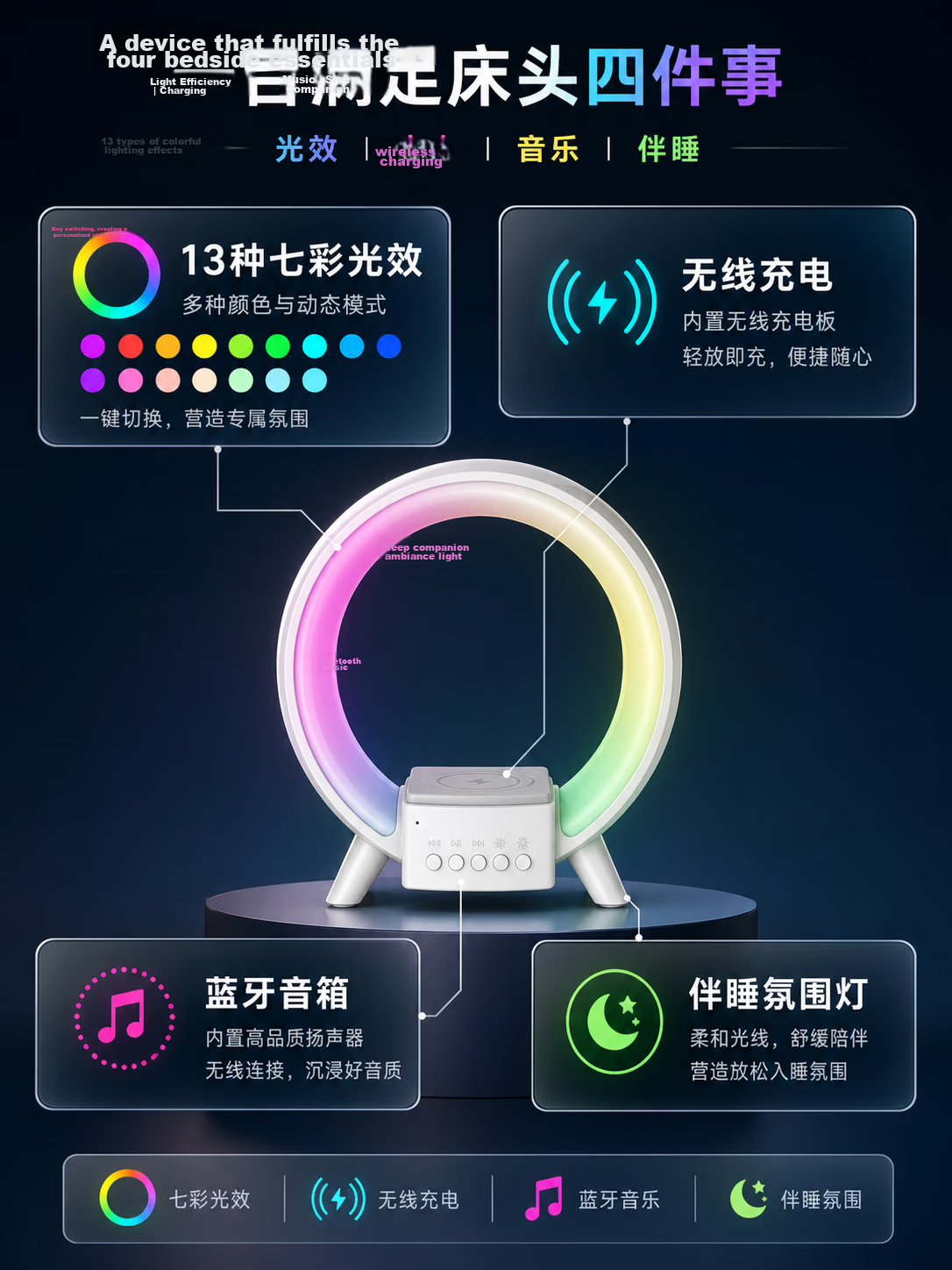 Wanhuo Girls Birthday Gift Mid-Autumn Festival Girlfriend Night Light Bedside Lamp Bedroom Sleep Light High-Value Atmosphere Lamp 13