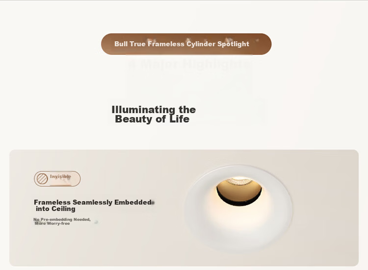 BULL Frameless Full-Spectrum Eye Protection LED Recessed Downlight 7W 5700K Anti-Glare No Main Light 3