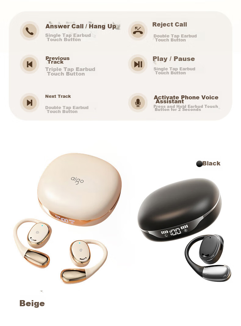 Aigo Bluetooth Bone Conduction Open-Ear Wireless Earphones SJ275 Black 9