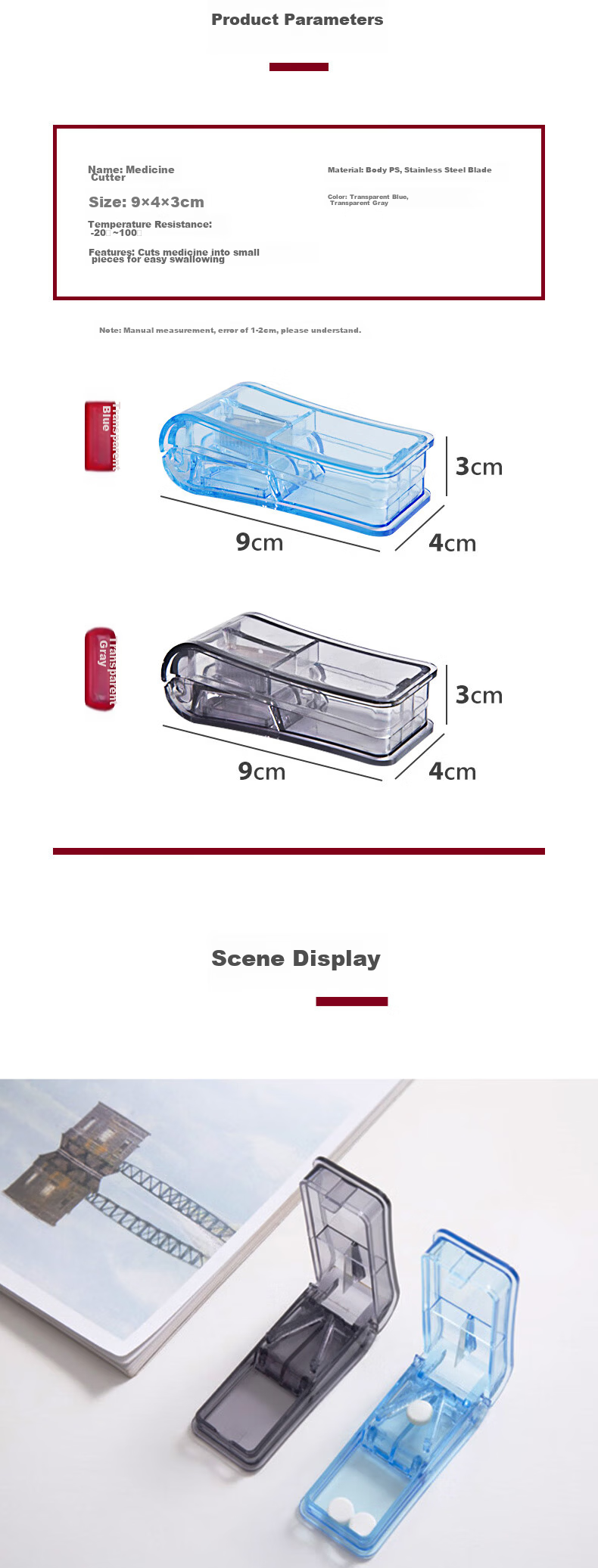 JAJALIN Pill Cutter, Pill Splitter, Pill Organizer Box, Pill Breaker, Mini Plastic Pill Dispenser, Blue 7