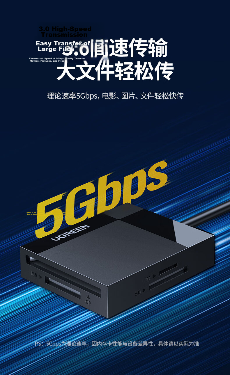 UGREEN USB/Type-C Multifunctional CF Card Reader 3.0 High-Speed Supports CF/MS/SD/TF Camera Surveillance Memory Cards Compatible with Computers/Smartphones/Apple 17/16/iPad 5