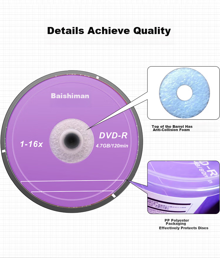Baishiman DVD Discs/DVD+R Blank Discs for Home, Business, And Office Use, 10 Pieces in A Barrel, Stable Recording 9