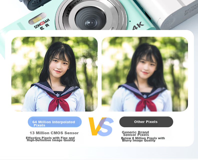 SONGDIAN Digital Student Camera, Portable Replacement for CCD Card Cameras, Vlog High-Definition Entry-Level Camera DC302 Classic Black [AF Focus] Flagship Version + 32GB Memory 8