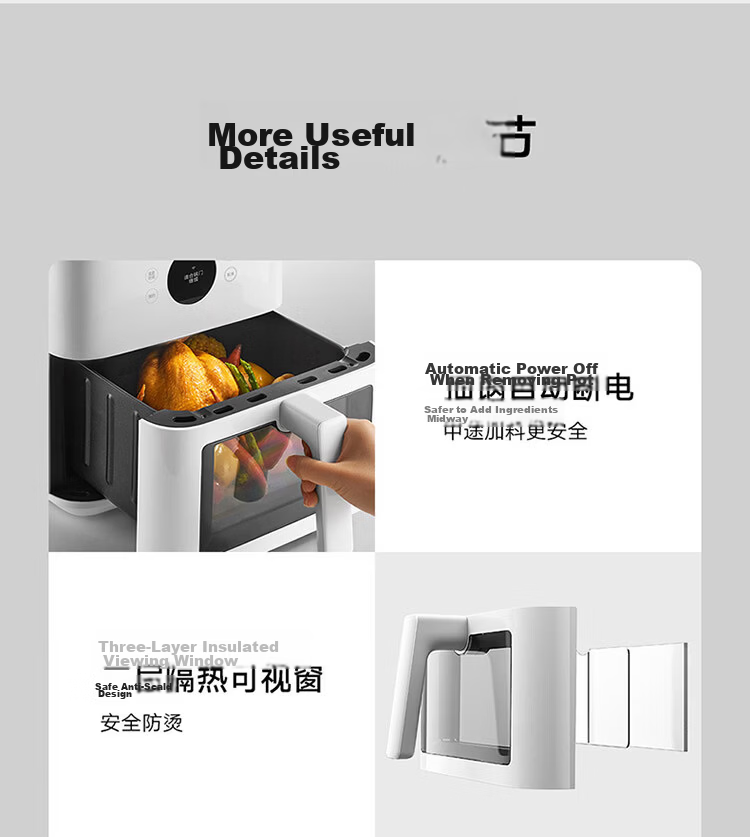 Mijia Xiaomi Air Fryer S1, Home Multi-Functional Electric Fryer And Oven, Dual Mode for Precision And Rapid Baking, Steam Tenderizing And Roasting, Visible No-Flip Design, Metal Interior, 6L Capacity 22