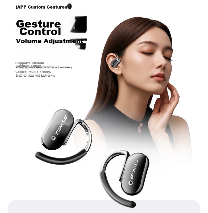 SANSUI W15 Dual Device Connection Bluetooth Bone Conduction True Wireless Earhook Sports Running Headphones Noise Cancelling Long Battery Life for Apple Huawei Black 29