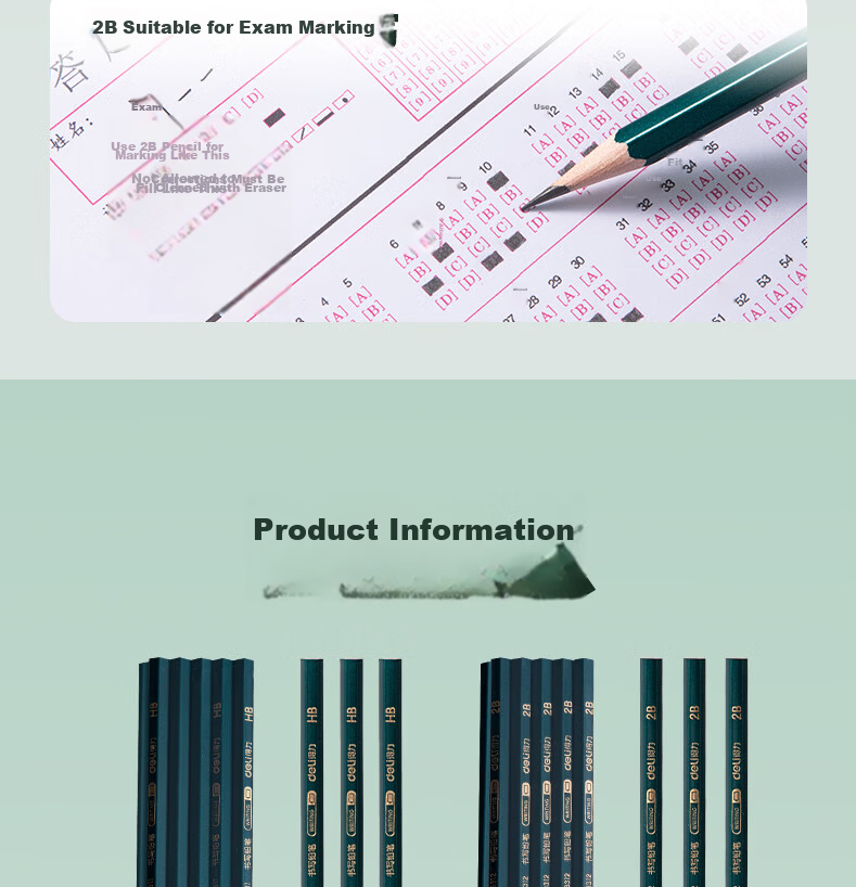 Deli 50 HB Green Barrel Pencils, Hexagonal Shaft, Student Drawing Pencils, Writing Pencils, 33413-HB, Back-To Stationery for Students 15