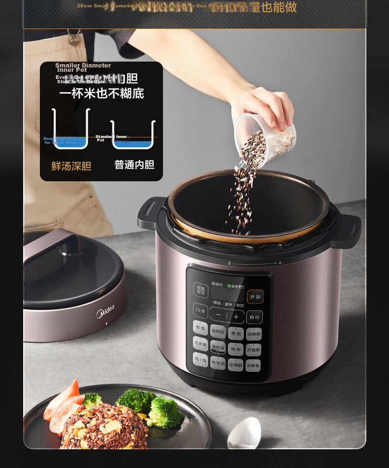 Midea 5L Deep Inner Pot Electric Pressure Cooker, Smart Reservation Multifunctional High-Pressure Rice Cooker for 4-6 People, Open-Lid Hot Pot, Soup, Stew, and Cooking MY-E523 25