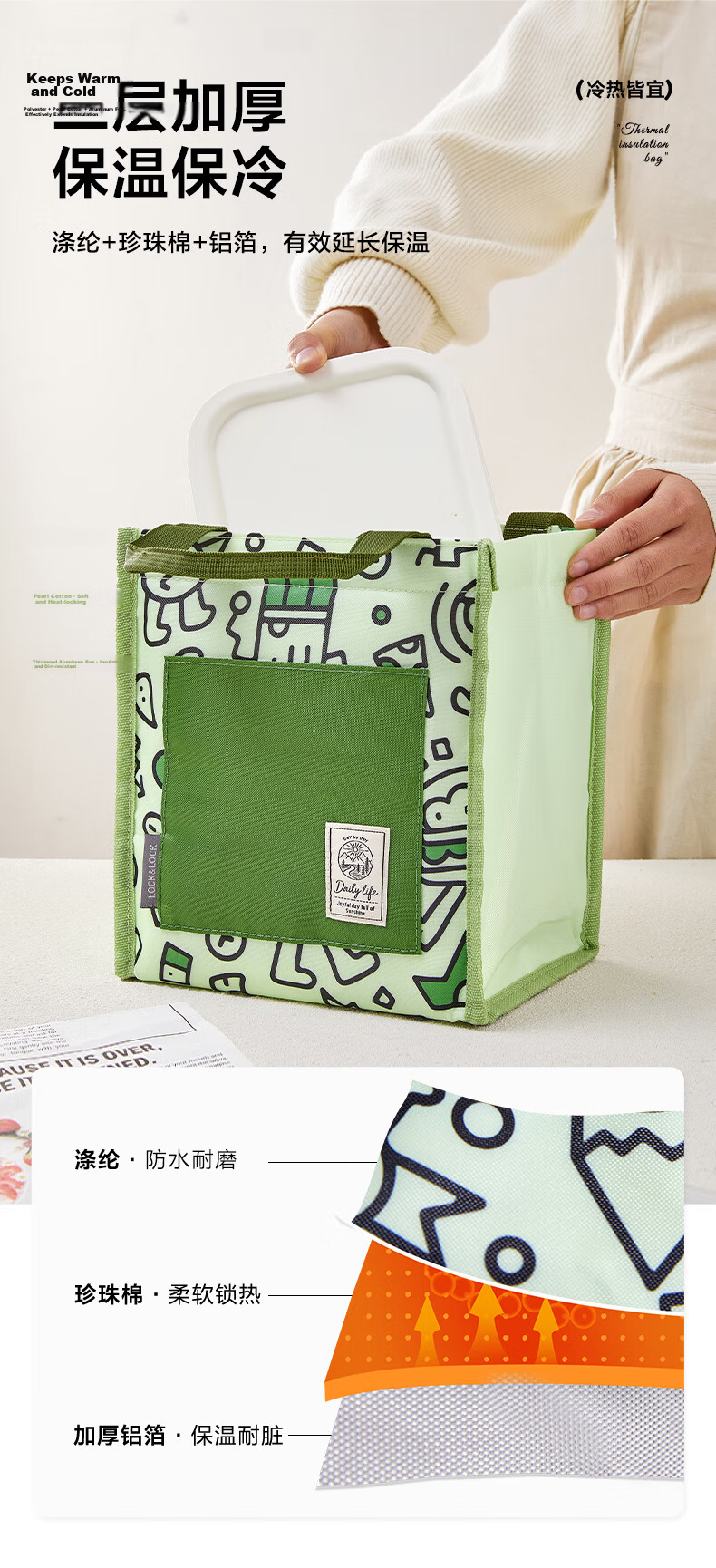 LOCK&LOCK Lunch Box Bag, Breakfast Insulated Bag, Handheld Thermal Bag, Bento Box Bag, Lunch Box Pouch, Student Meal Bag, Office Worker Lunch Carrier 3