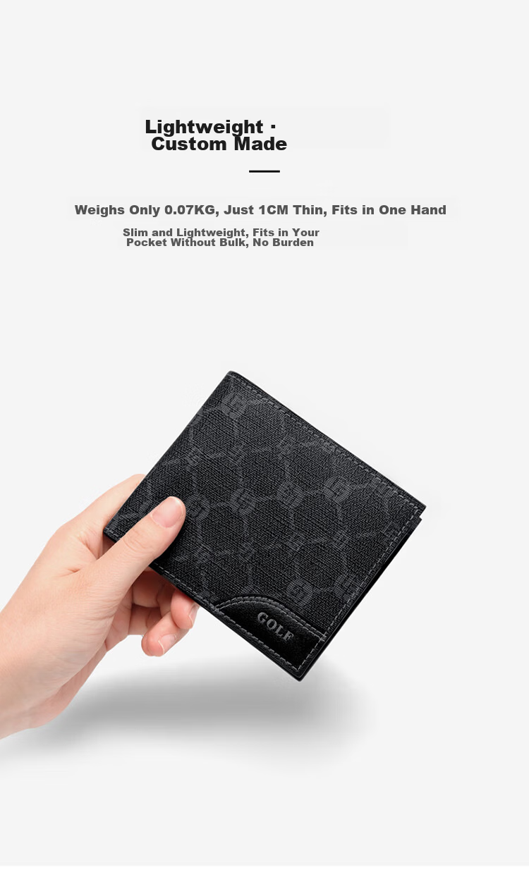 GOLF GOLF Men's Wallet Multi-card Short Wallet Men's Casual Card Holder Retro Printed Large Capacity Leather Clip Horizontal Ticket Clip Business Small Wallet 5V786386J Black 10
