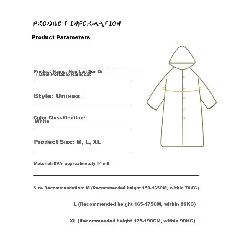 Nolansen Adult Raincoat Semi-Transparent Frosted Hooded Thickened Outdoor Hiking Reusable Rain Poncho Size L 4