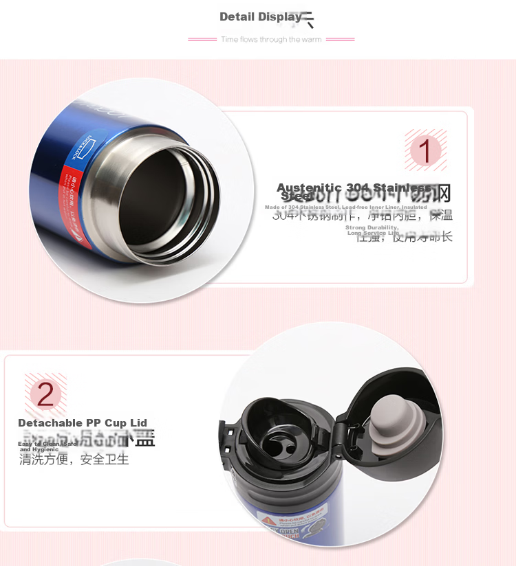 LOCK&LOCK Colorful Spring Lid Insulated Cup, 304 Stainless Steel, Business Portable Water Bottle for Men And Women, 390ML White 11